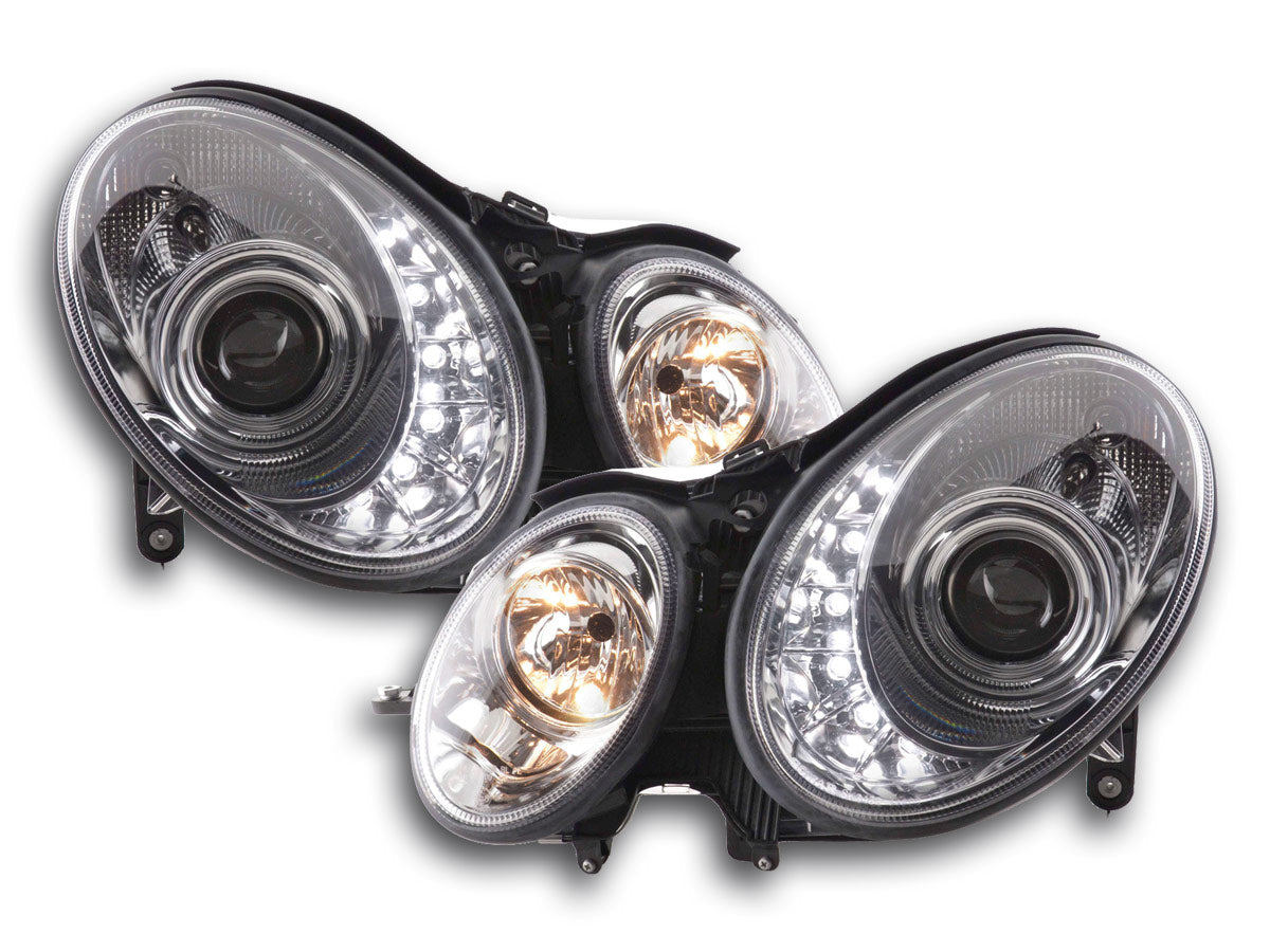 Scheinwerfer Set Daylight LED TFL-Optik Mercedes E-Klasse Typ W211 02-06 chrom Scheinwerfer Set Daylight LED TFL-Optik Mercedes E-Klasse Typ W211 02-06 chrom